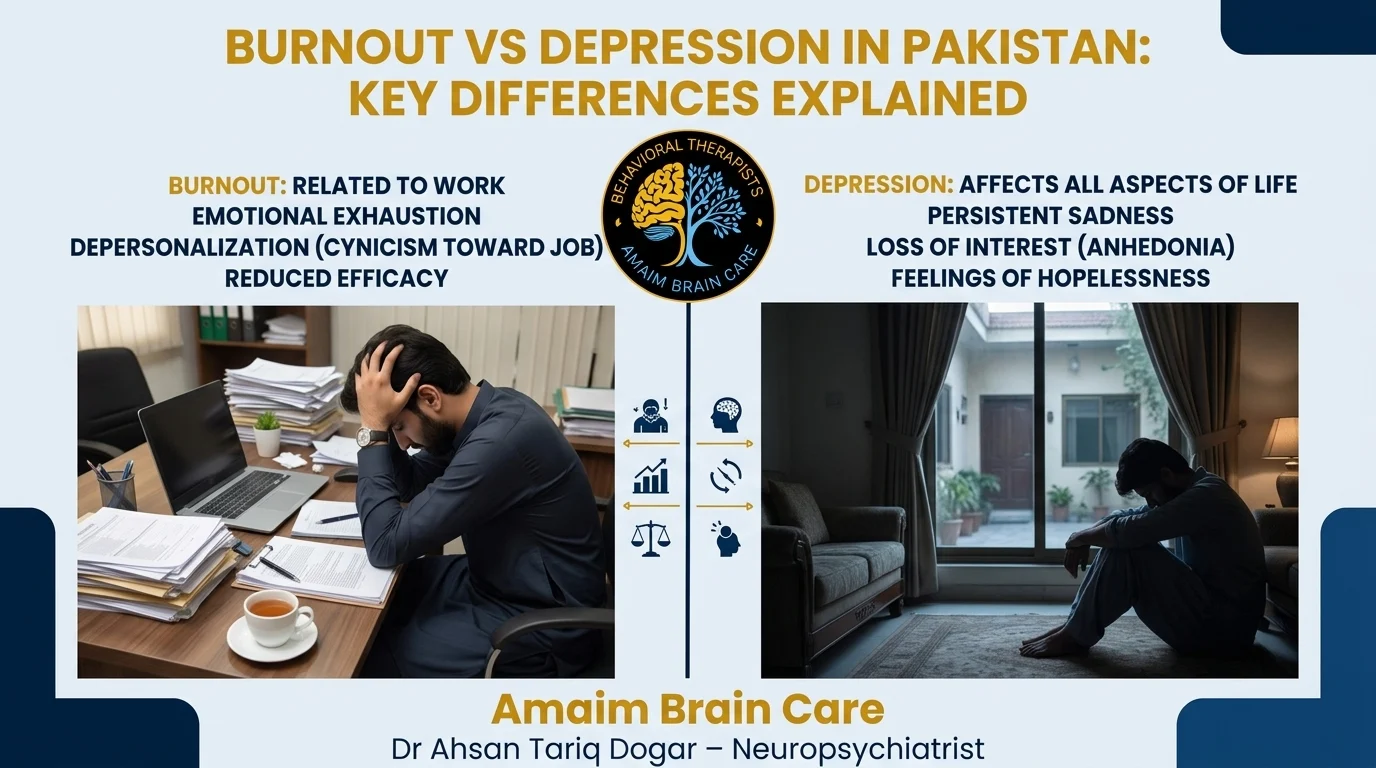 Difference between burnout and depression -Amaim Brain Care Faisalabad