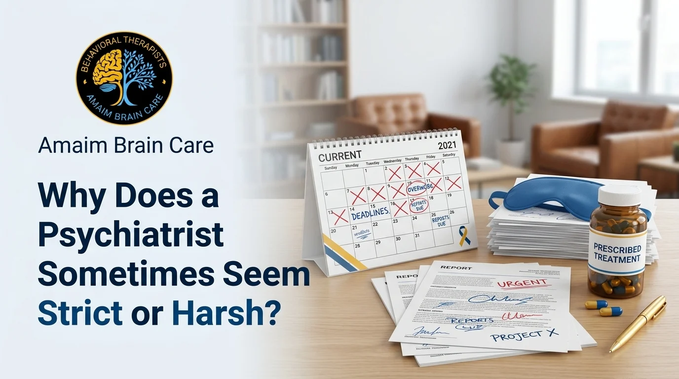 mental health treatment desk with calendar marked deadlines, prescribed medication bottle, reports and clinical setup showing structured psychiatric care environment in Pakistan