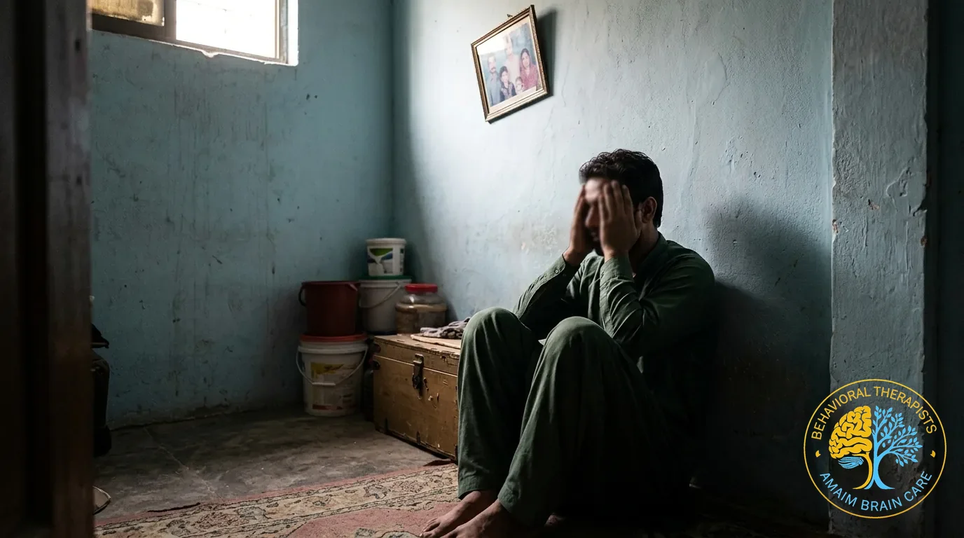 Agoraphobia Social Withdrawal Man Huddling In Room Fear - Amaim Brain Care Faisalabad Pakistan Agoraphobia Social Withdrawal Man Huddling In Room Fear - Amaim Brain Care, Faisalabad, Pakistan