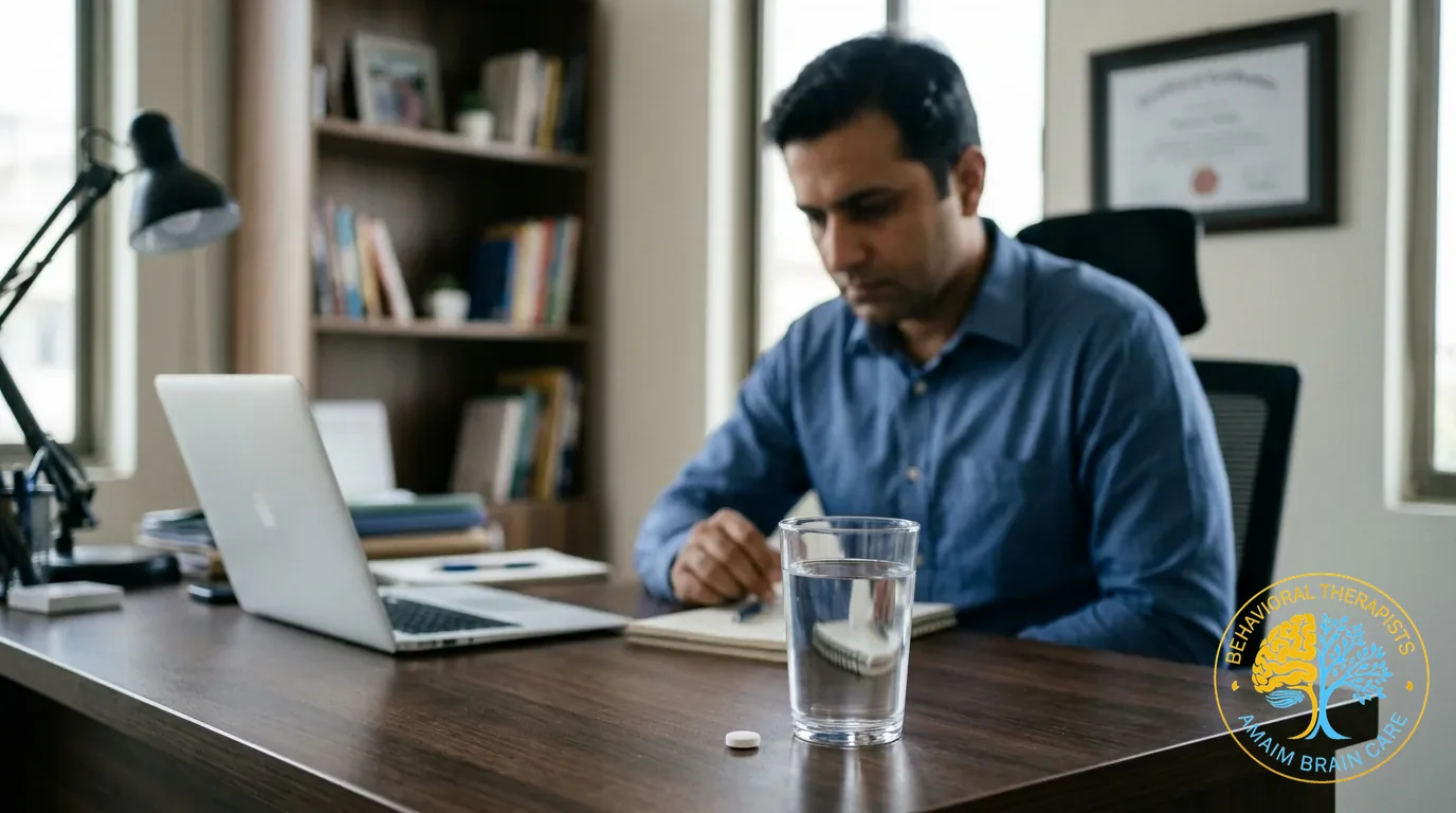 Antidepressant Therapy Evaluation Man Examining Psychiatric Pill - Amaim Brain Care, Faisalabad, Pakistan