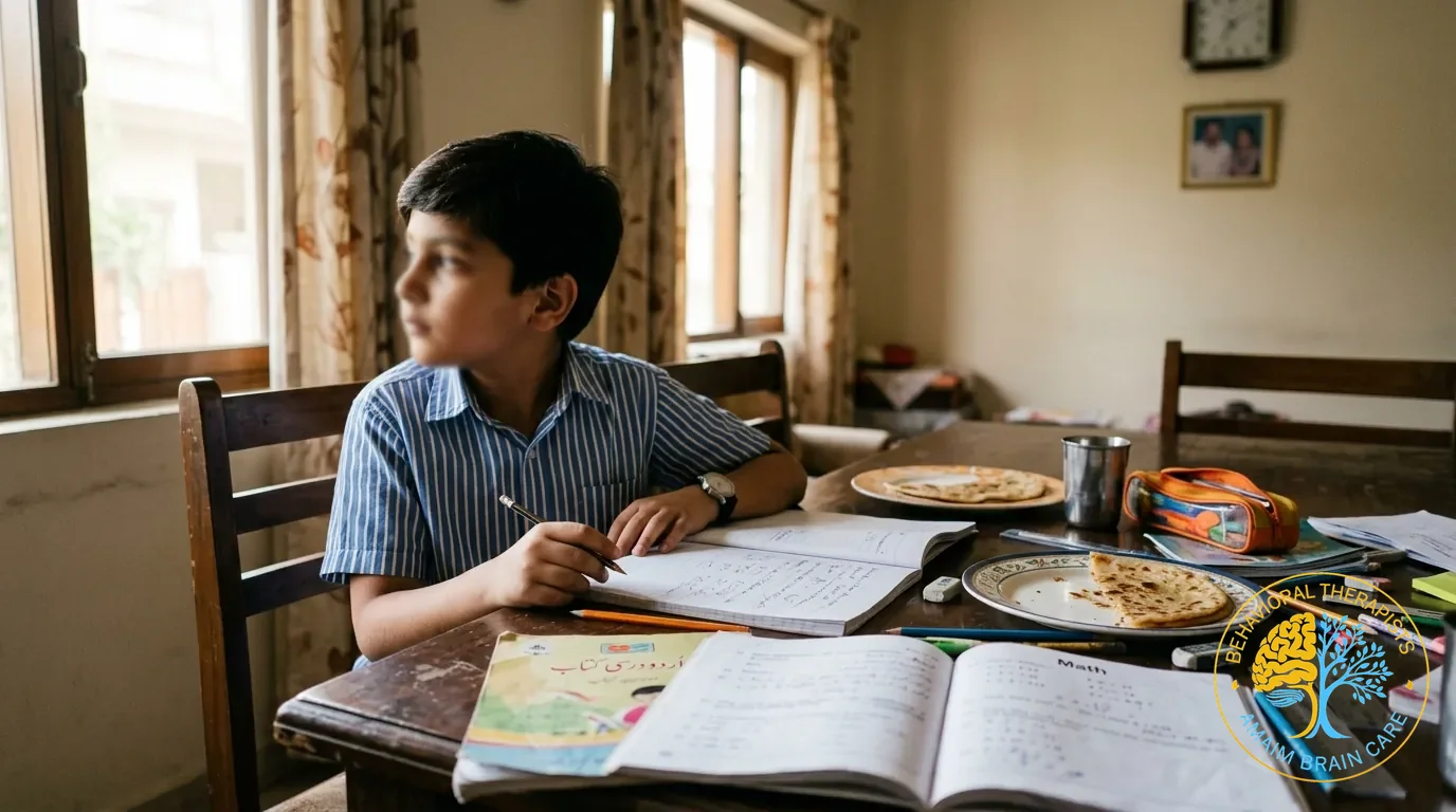 Child Behavioral Health Boy At Dining Table Appetite And Routine - Amaim Brain Care, Faisalabad, Pakistan