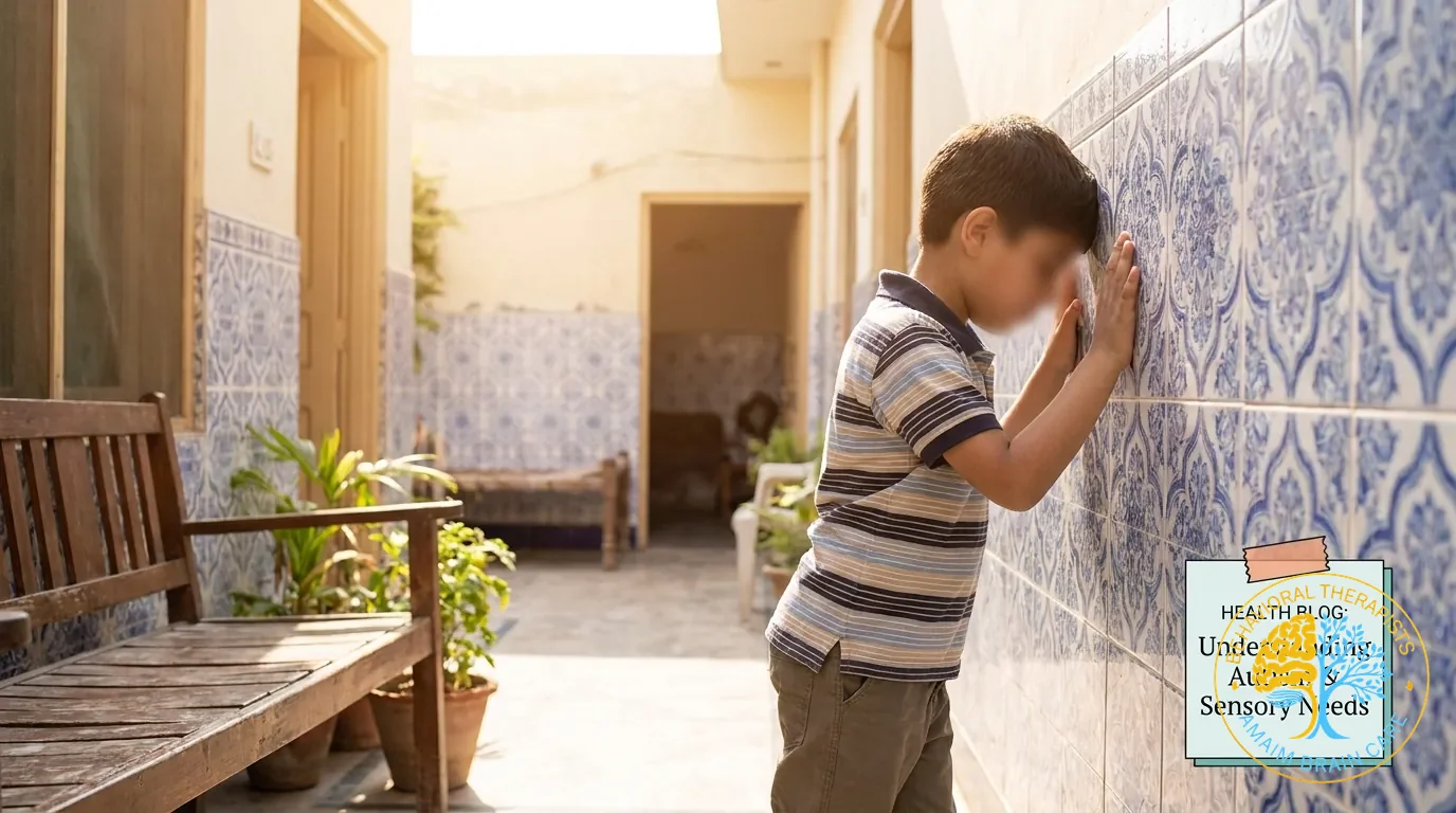 Child Behavioral Therapy Boy Pressing Hands Wall Grounding - Amaim Brain Care, Faisalabad, Pakistan