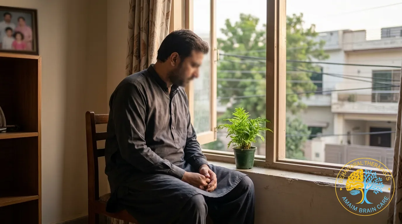 Depression Men Mental Health Man Sitting By Window Quiet Sadness - Amaim Brain Care, Faisalabad, Pakistan