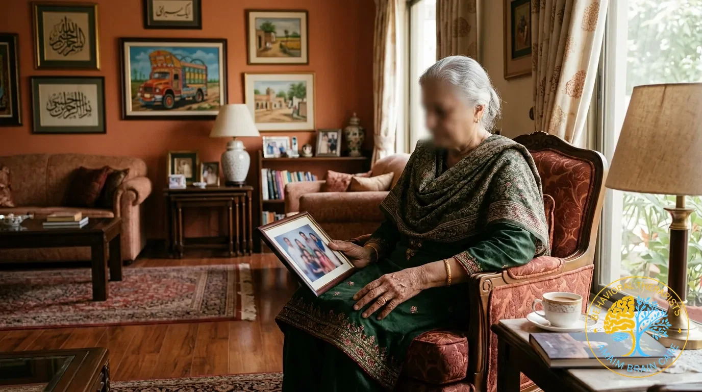 Geriatric Mental Health Grief Elderly Woman Looking At Photograph - Amaim Brain Care, Faisalabad, Pakistan