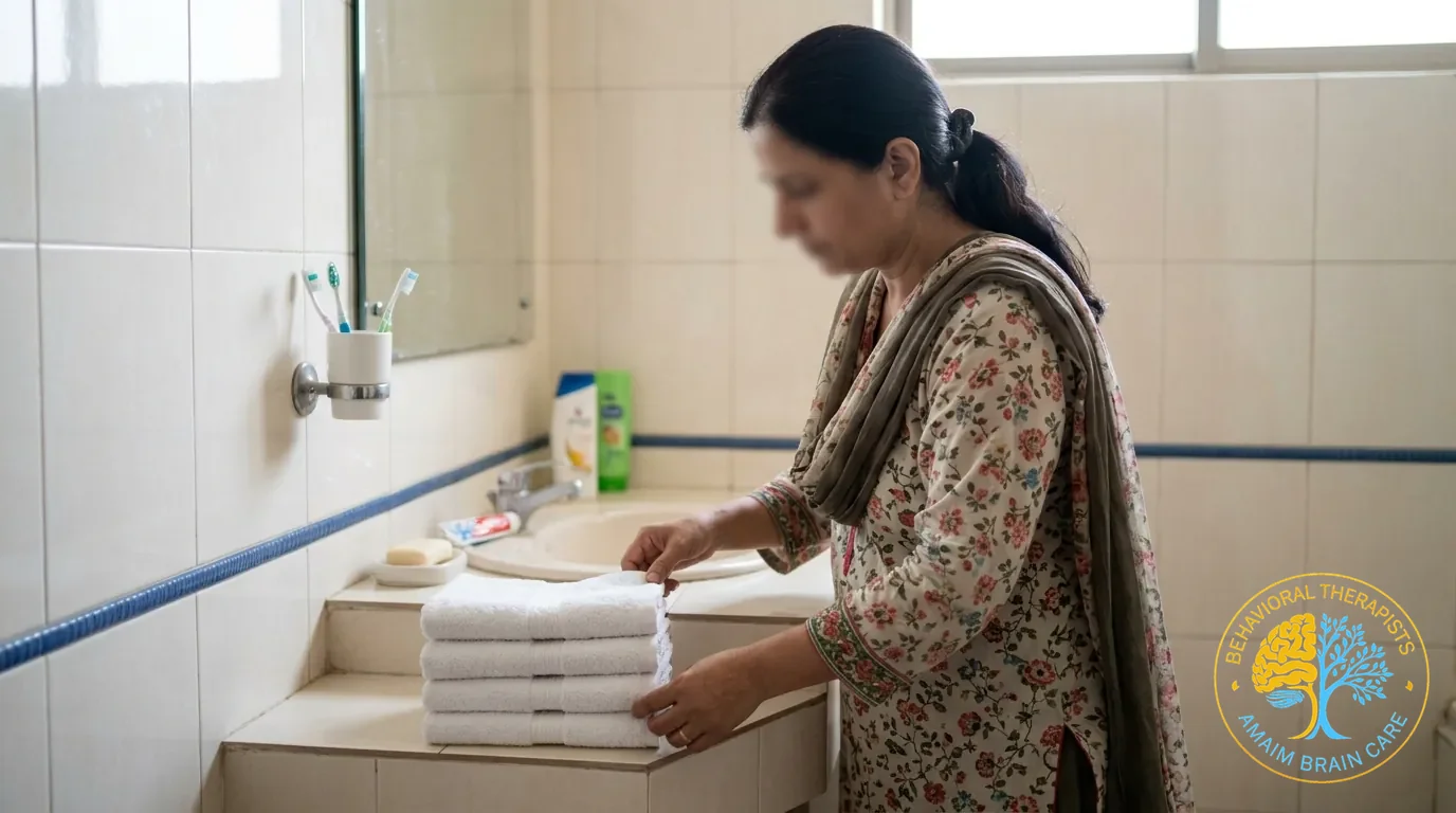 Ocd Symmetry Ordering Compulsion Woman Arranging Bathroom Items - Amaim Brain Care, Faisalabad, Pakistan