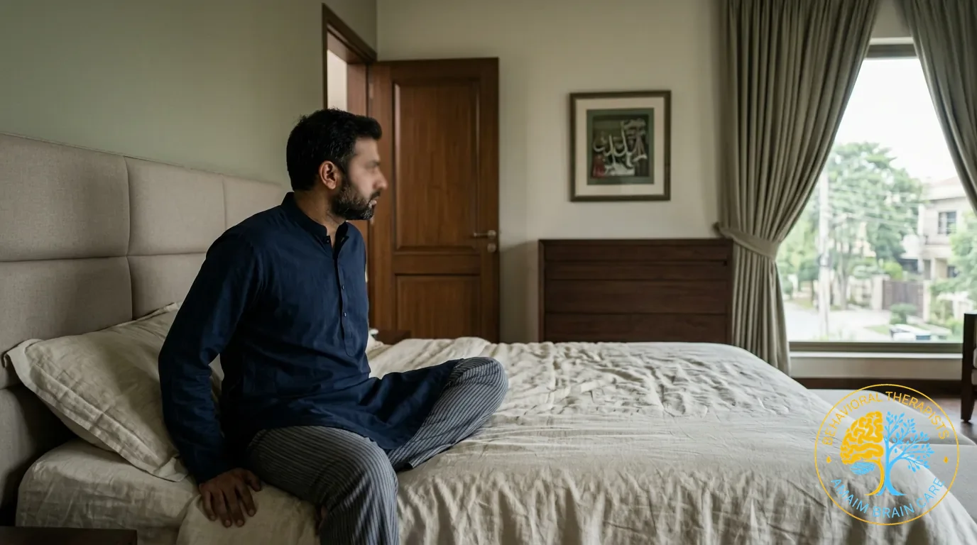Ptsd Trauma Recovery Man Sitting With Hypervigilance Response - Amaim Brain Care, Faisalabad, Pakistan