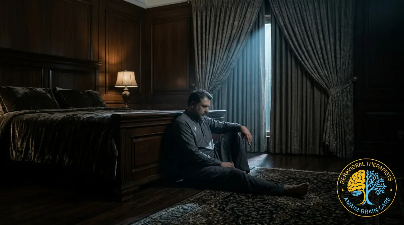 Severe Depression Isolation Man Sitting In Dark Room Solitude - Amaim Brain Care, Faisalabad, Pakistan