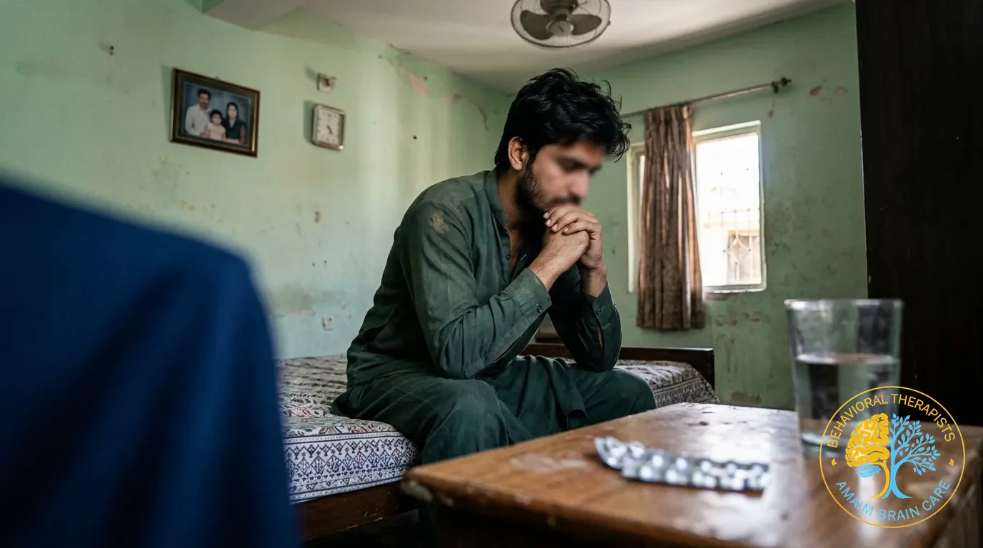 Substance Abuse Addiction Recovery Man In Room With Medicine - Amaim Brain Care, Faisalabad, Pakistan