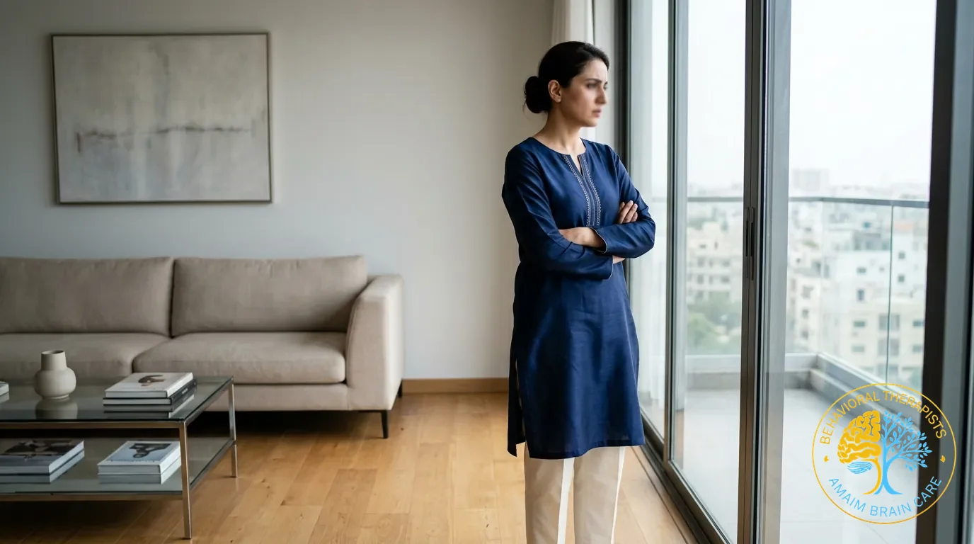 Women Mental Health Social Anxiety Hesitation At Glass Window - Amaim Brain Care Faisalabad Pakistan Women Mental Health Social Anxiety Hesitation At Glass Window - Amaim Brain Care, Faisalabad, Pakistan